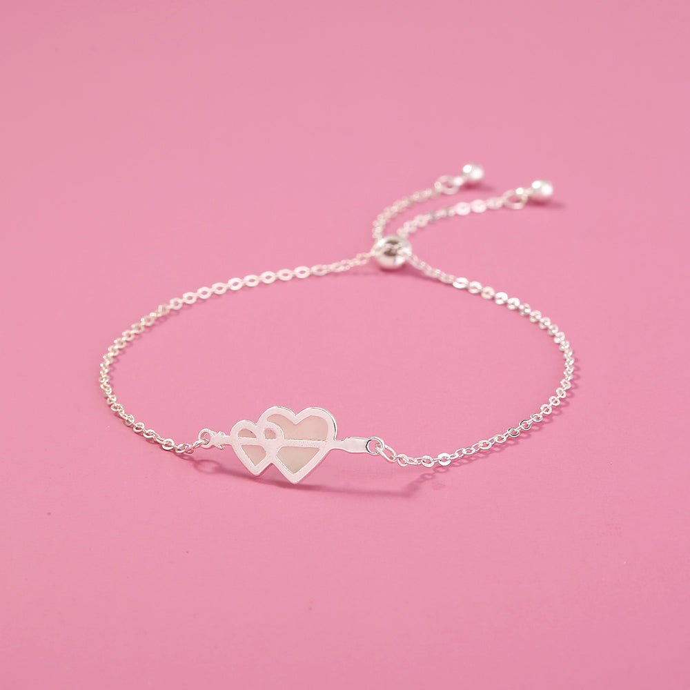 Glow-in-the-dark couple love heart silver bracelet