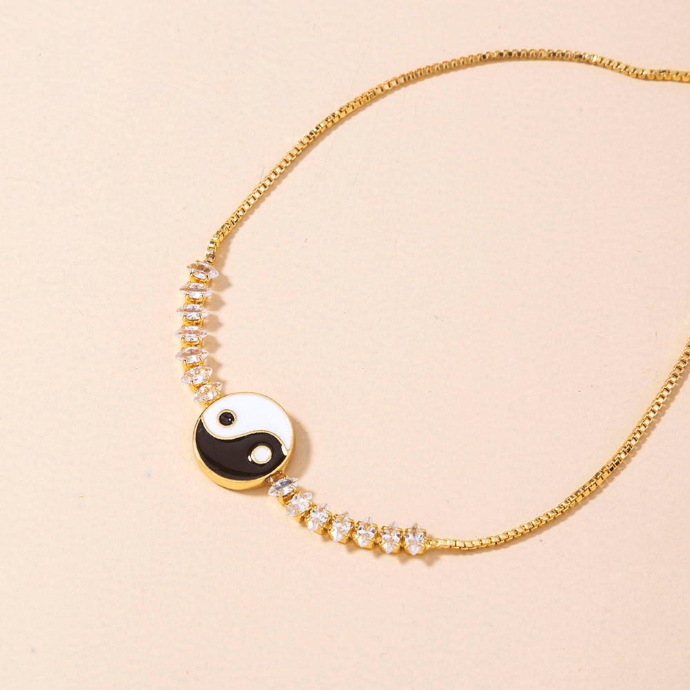 Brass Gold Plated Tai Chi Yin Yang Pendant Micro-set Zircon Shrink Pulled Copper Bead Bracelet