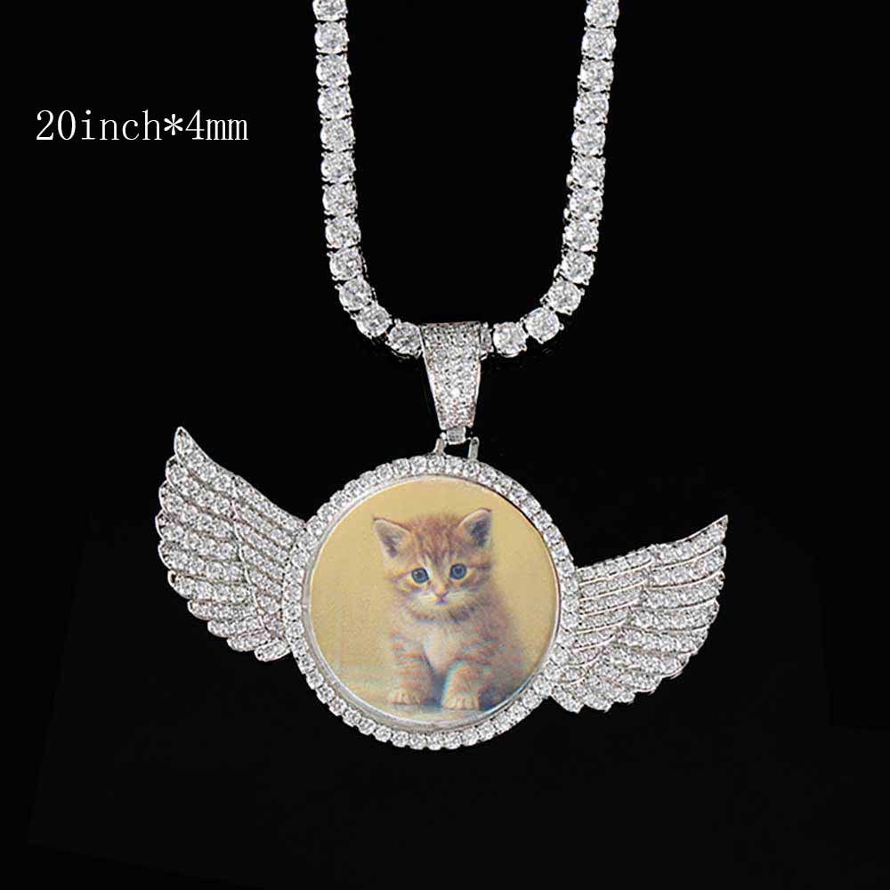 Angel Wings Medallions Custom Photo Pendant Necklace For Men Hip Hop Jewelry Iced Out Pendant Custom Engraved Name Memory Gift