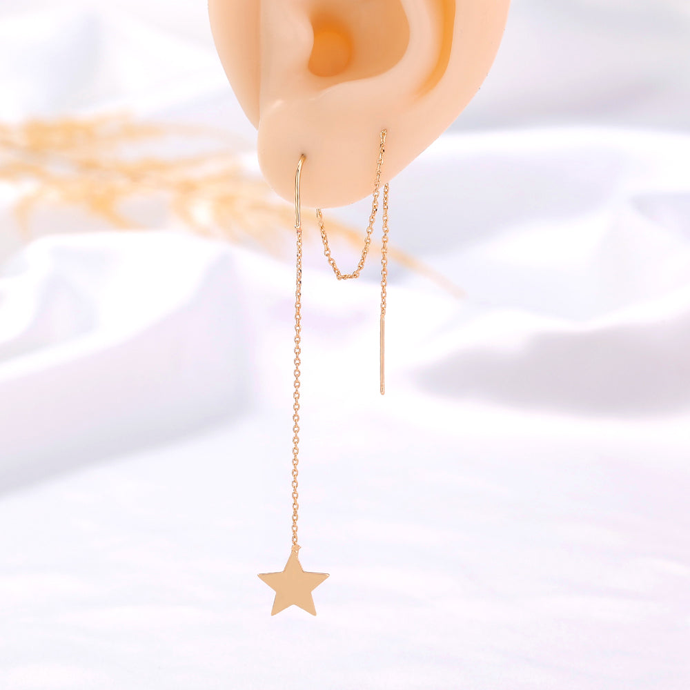 Gold Star Moon Tassel U-shaped Ear Wire