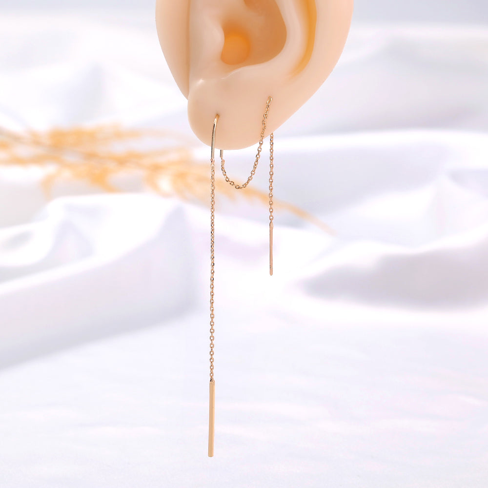 Gold Copper Rod Tassel Threader Earrings