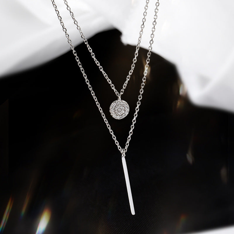 Square Stripe  Diamond Round Double Necklace