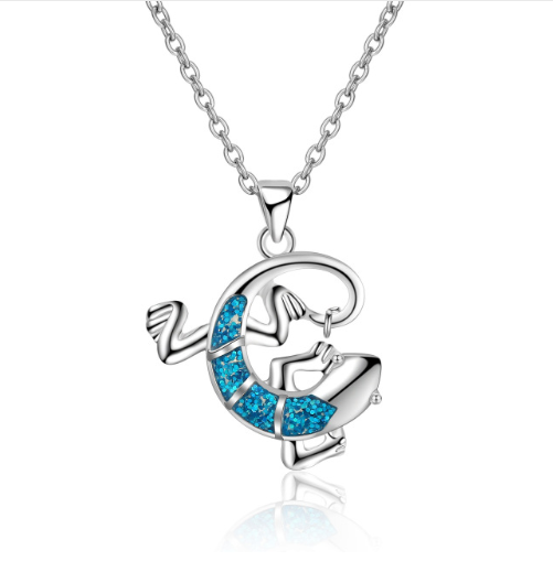 Fashion silver filled blue opal sea turtle pendant necklace for women female Animal wedding ocean beach jewelry gift