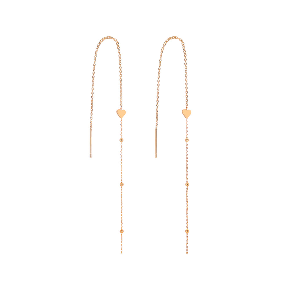 Gold Bronze Heart Tassel Threader Earrings