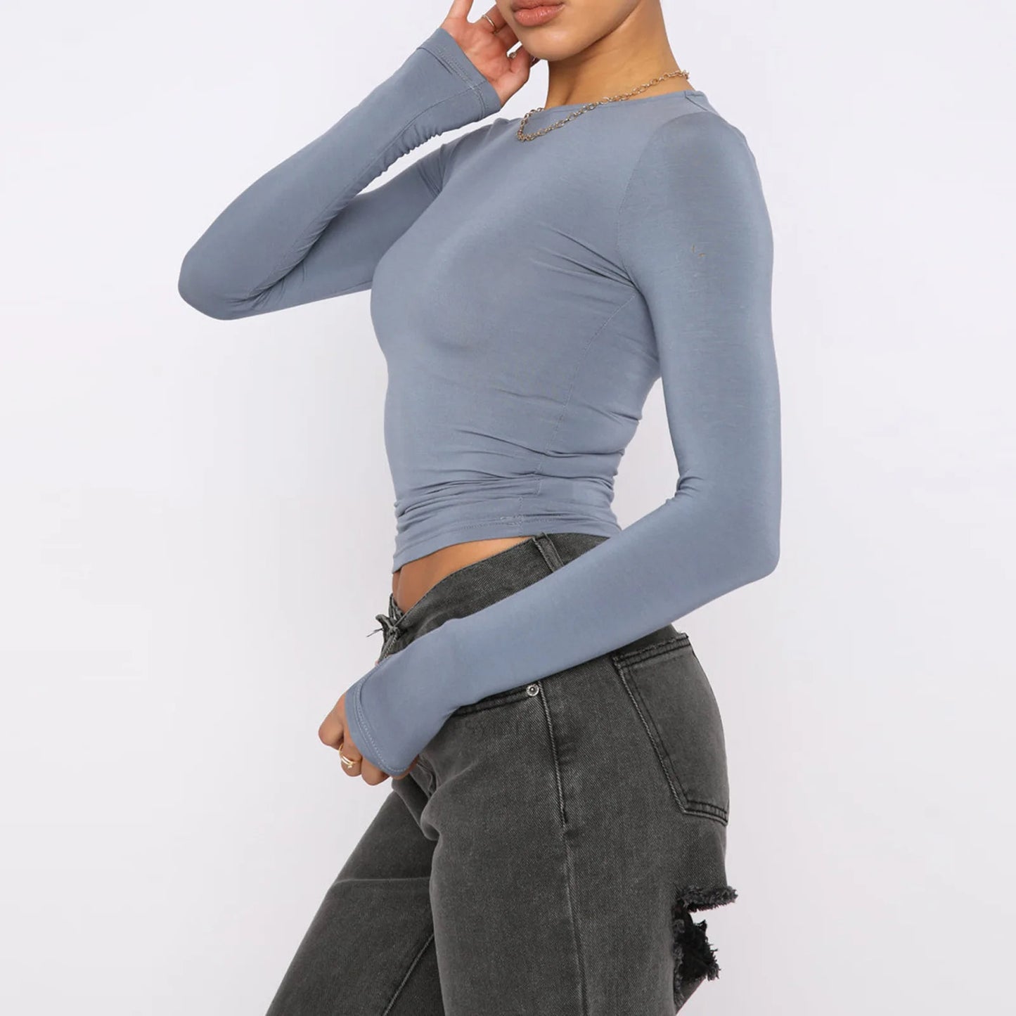 Slim Long-sleeved Pullovers Solid Causal Fit Shirt