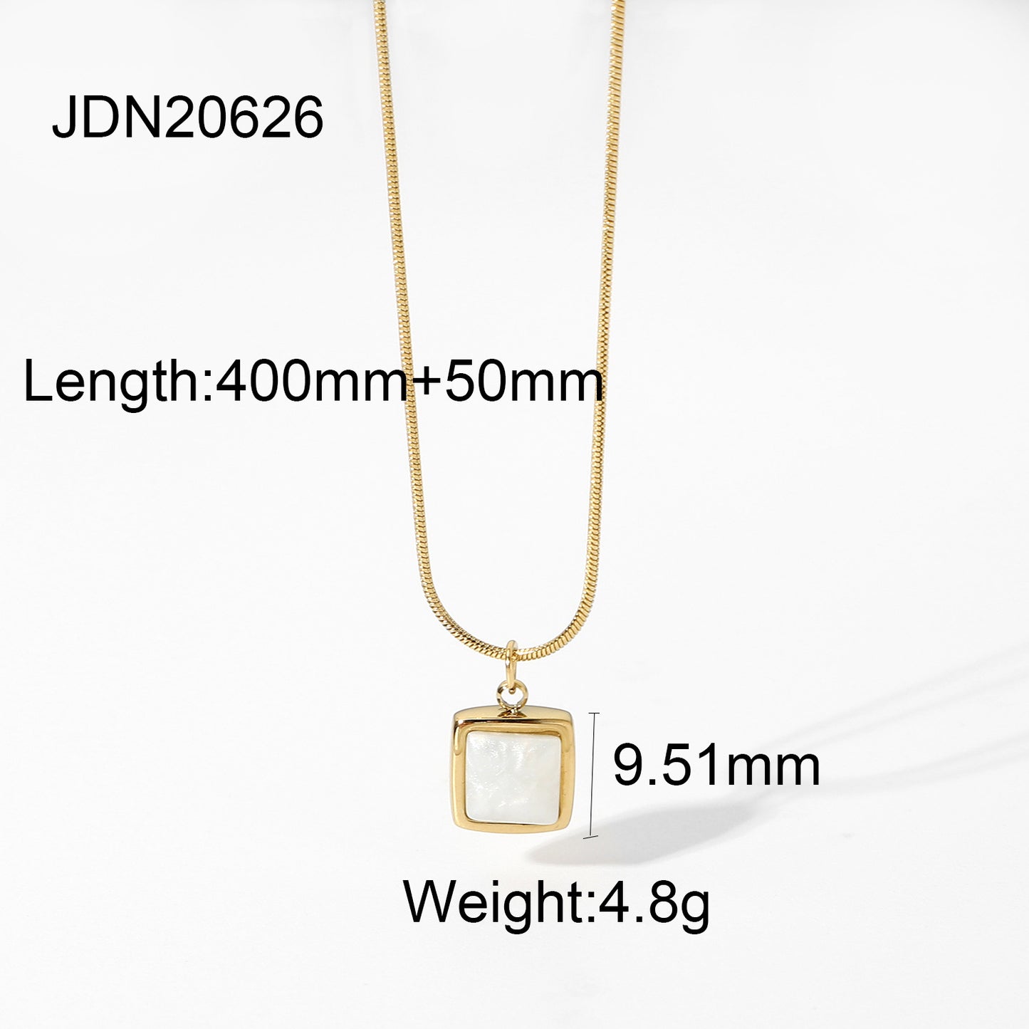 14K Gold Plated Stainless Steel Necklace Square White Jade Pendant Women's Jewelry