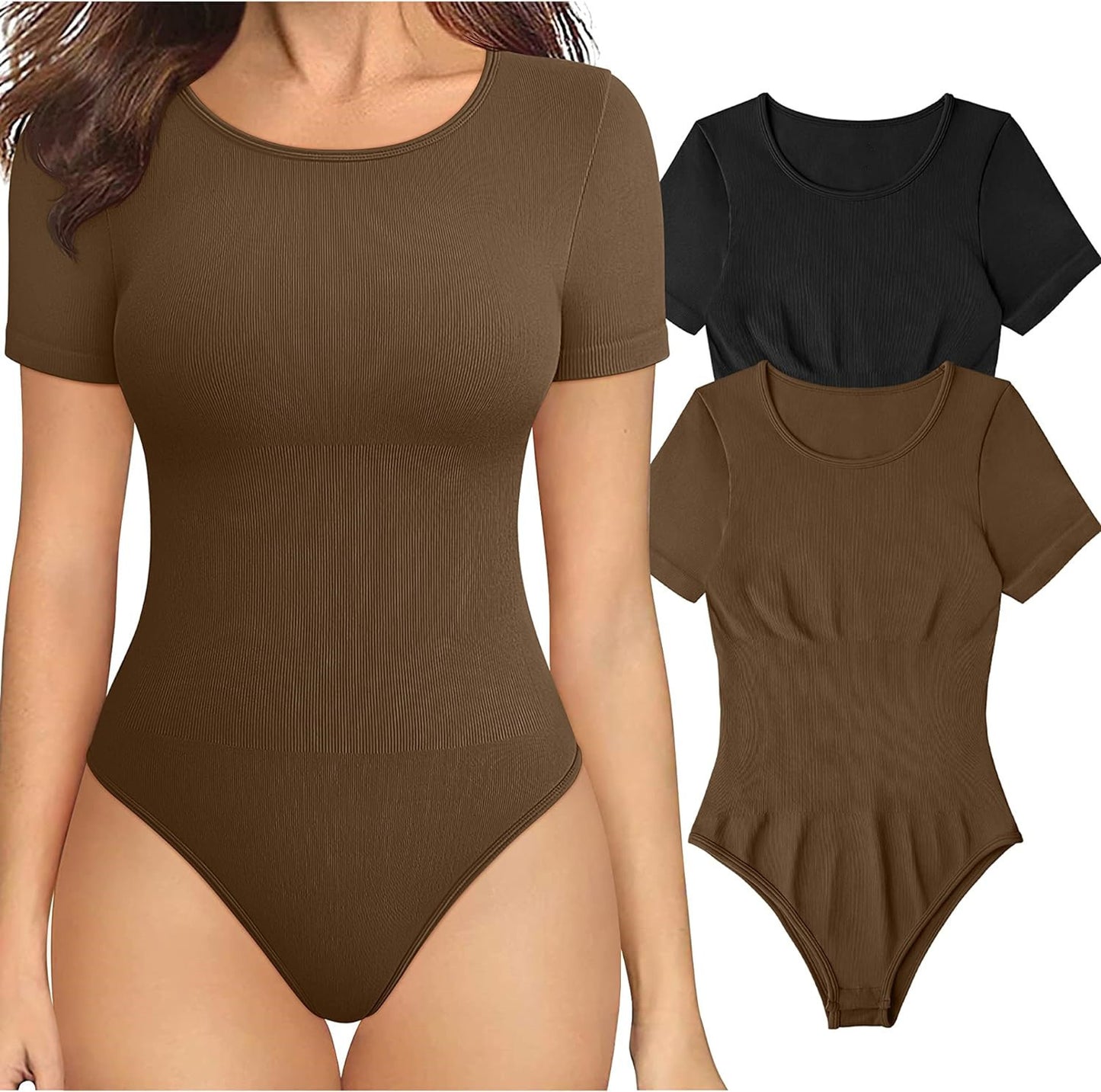 Square-neck Cinched Corset Close-fitting Seamless Short Sleeve T-back Bodysuit