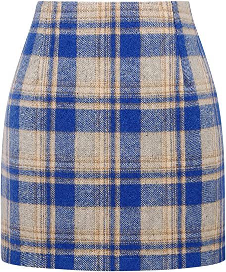 Women's High Waist Plaid Tight Pencil Wool Mini Skirt