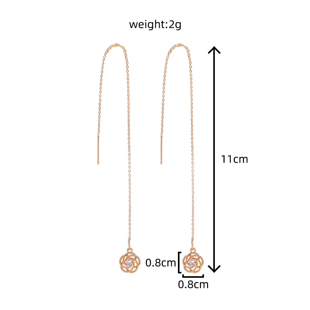 Gold-tone Copper Rose Zircon Long Tassel Earring Pendant