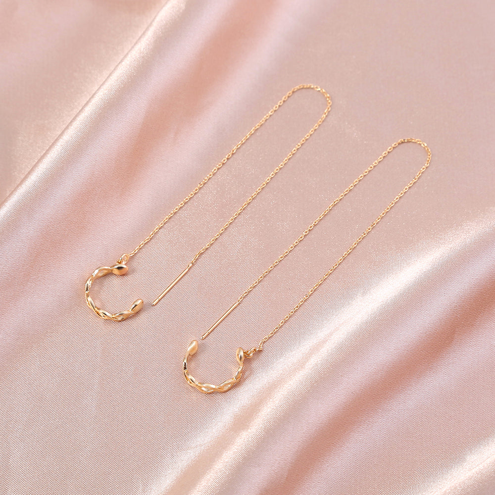 Gold Long Fringed Copper Ear Clip Ear Wire