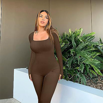 Long Sleeve Square Collar Jumpsuit