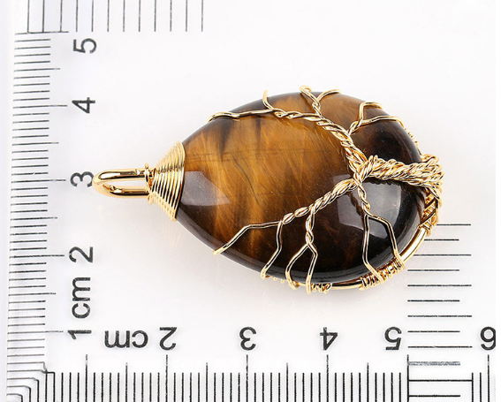 Natural Stone Pendant Gold Color Wire Wrap Gem