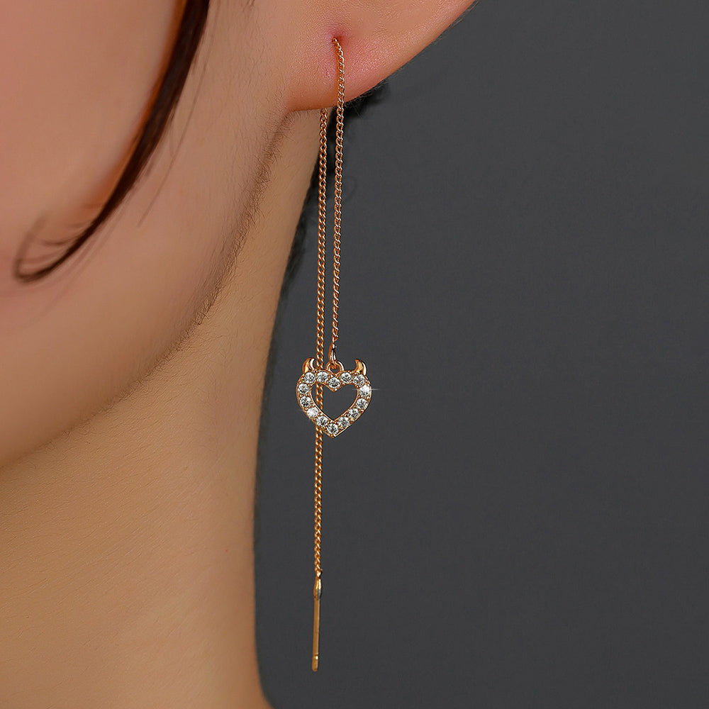 Gold Love Bull Head Copper Tassel Threader Earrings