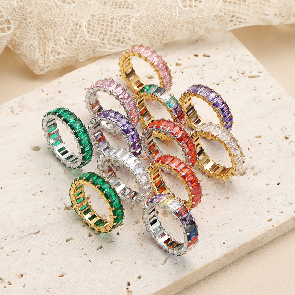 Fashion Diamond-studded Ring Jewelry Light Luxury Minority Colorful Crystals Rings