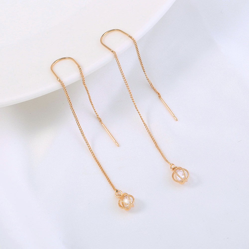 Gold Open Lantern Tassel Threader Earrings