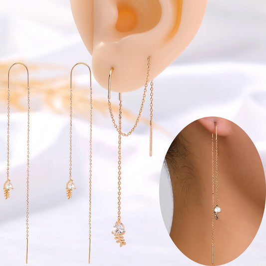 Gold Bronze Zircon Tassel Threader Earrings