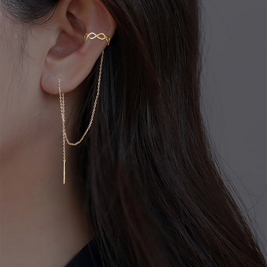 Gold Long Fringed Copper Ear Clip Ear Wire