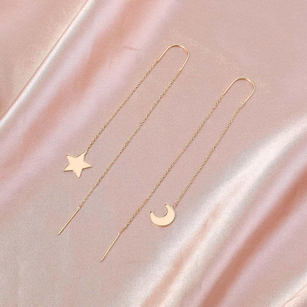 Gold Star Moon Tassel U-shaped Ear Wire