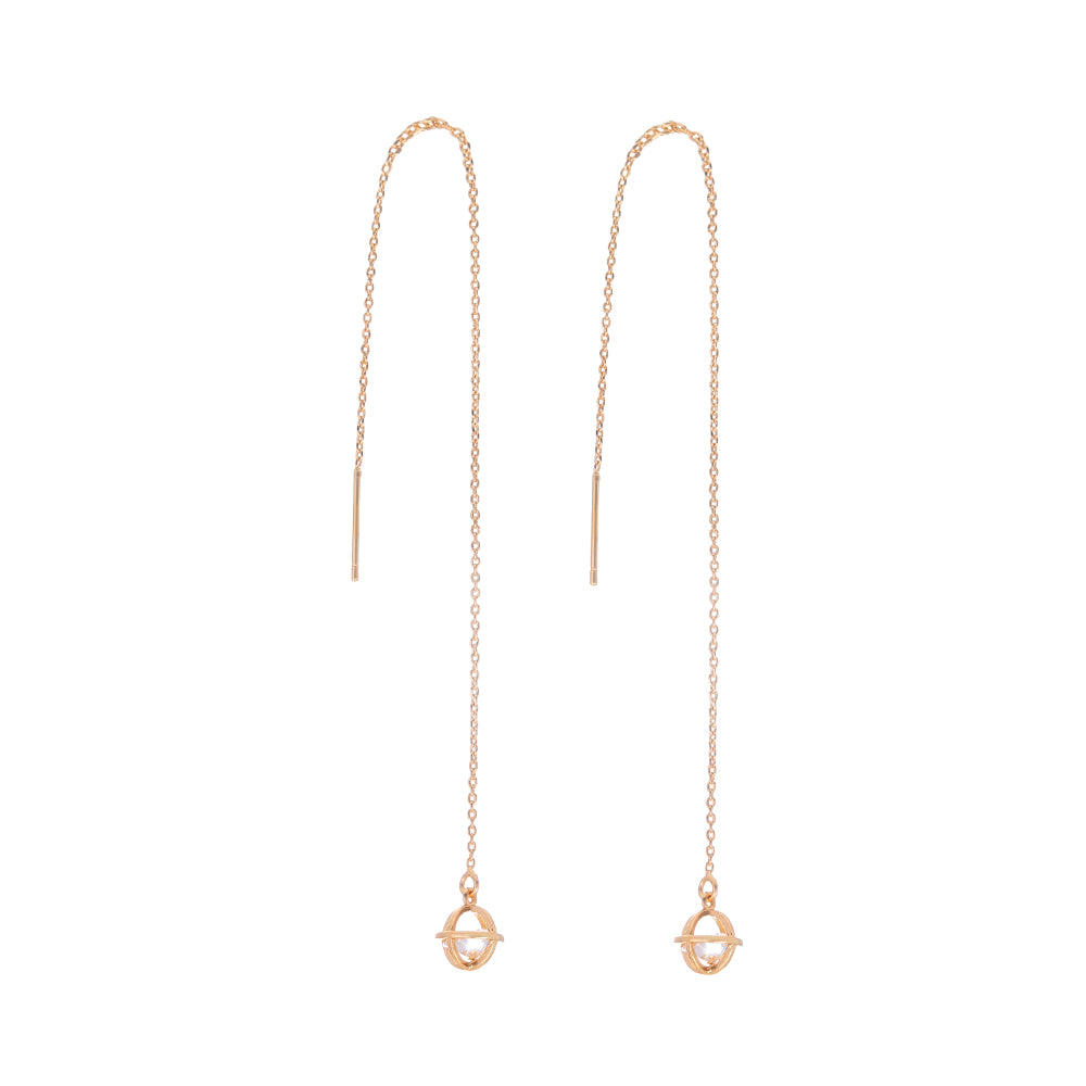 Gold Cutout Round Copper Tassel Threader Earrings