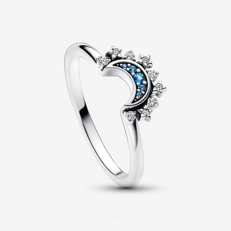 Sterling Silver Rising Sun Ring Shining Blue Moon Combination Two-in-one