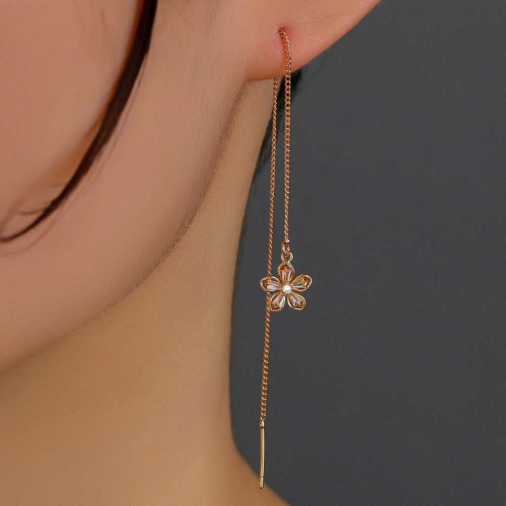 Gold Floral Copper Tassel Threader Earrings