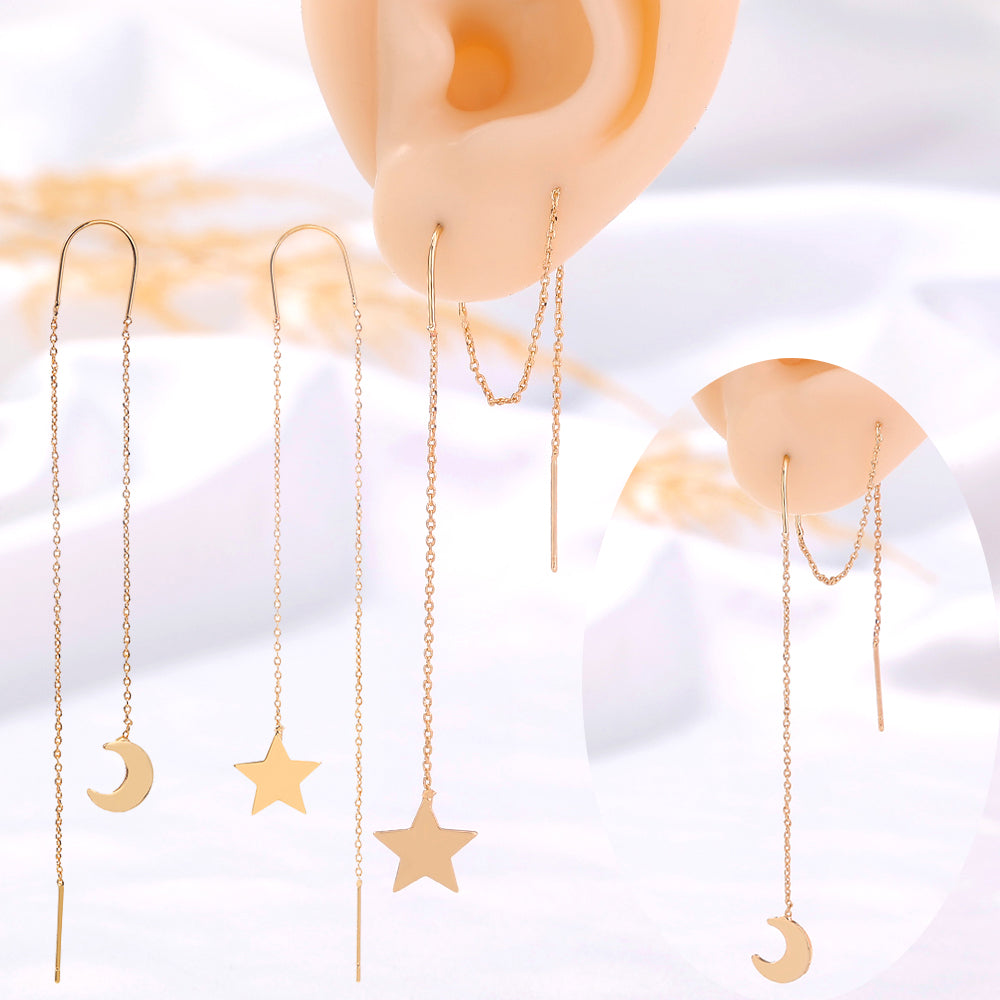 Gold Star Moon Tassel U-shaped Ear Wire