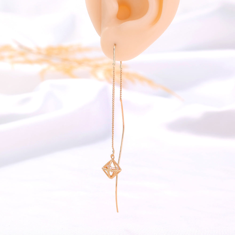 Gold Bronze Cutout Zircon Tassel Threader Earrings