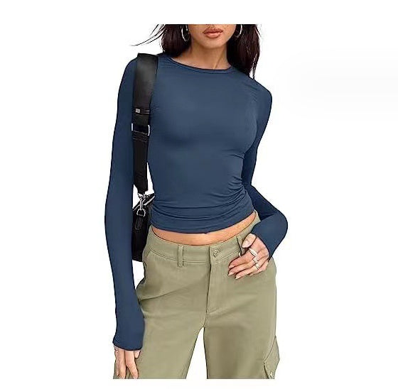 Slim Long-sleeved Pullovers Solid Causal Fit Shirt