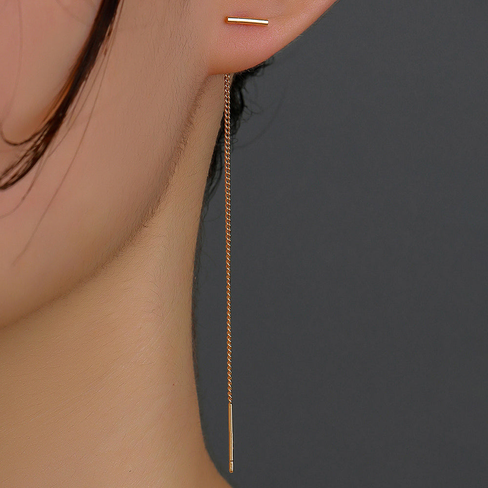 Gold Copper Tube T-tassel Threader Earrings