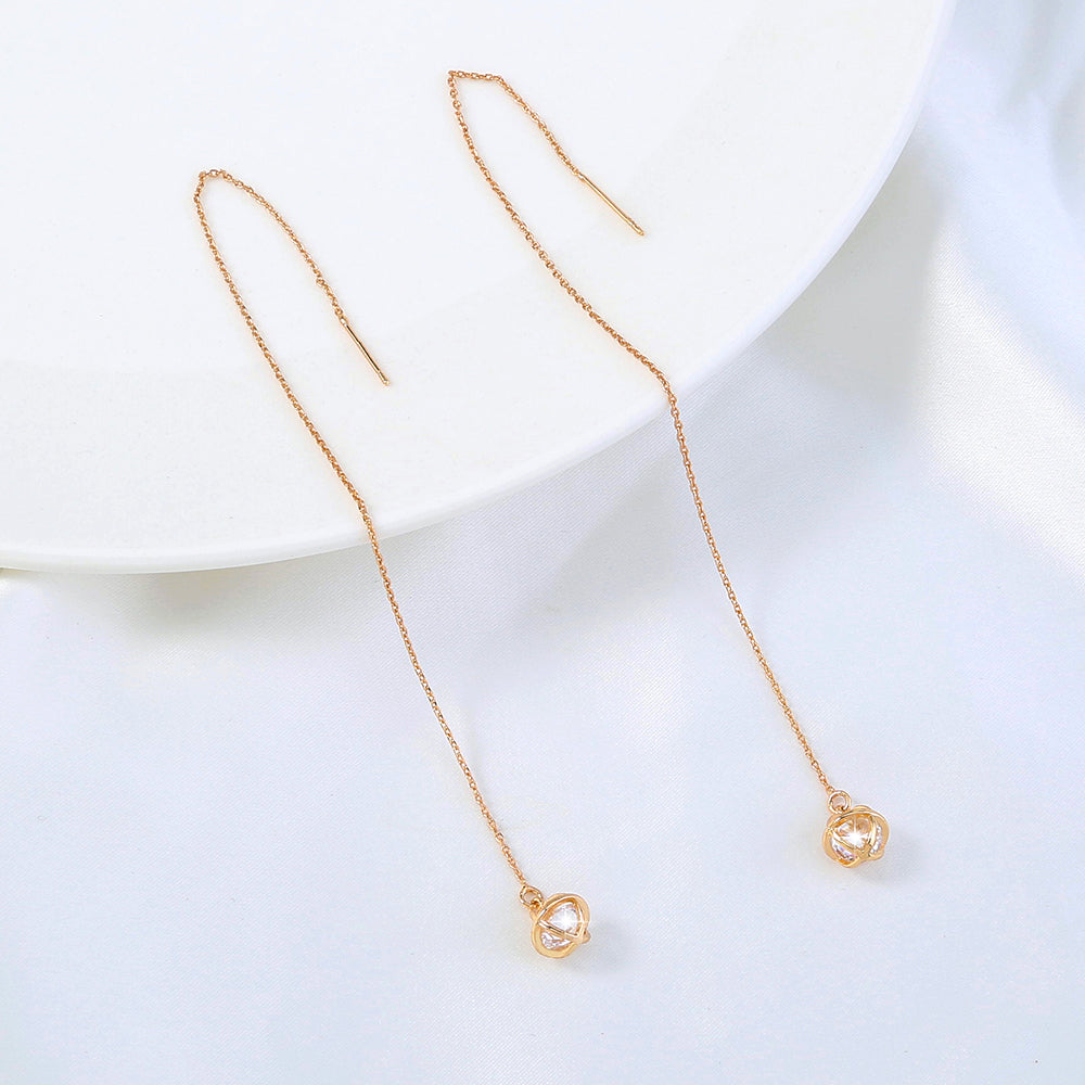 Gold Cutout Round Copper Tassel Threader Earrings