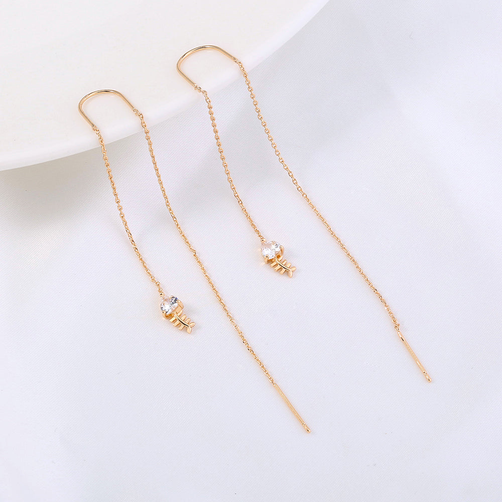 Gold Bronze Zircon Tassel Threader Earrings