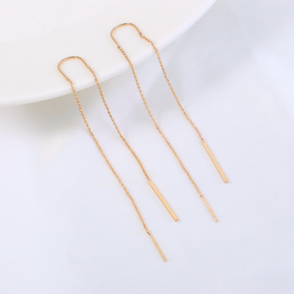 Gold Copper Rod Tassel Threader Earrings