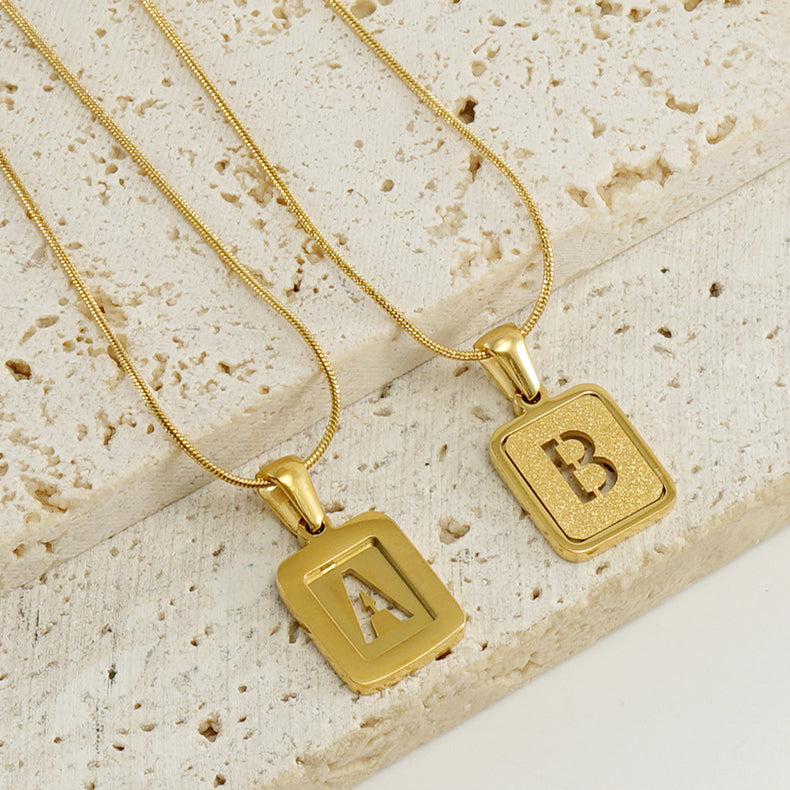 Alphabet Necklace 26 Letters Hollow Out Square 18K Necklace Fashion Jewelry