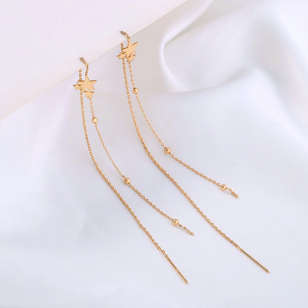 Gold Copper Five-pointed Star Long Tassel Ear Wire