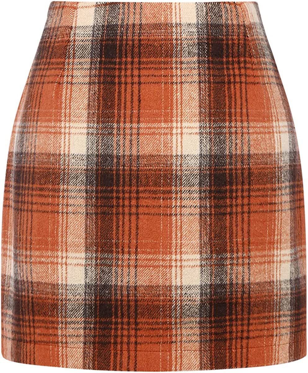 Women's High Waist Plaid Tight Pencil Wool Mini Skirt