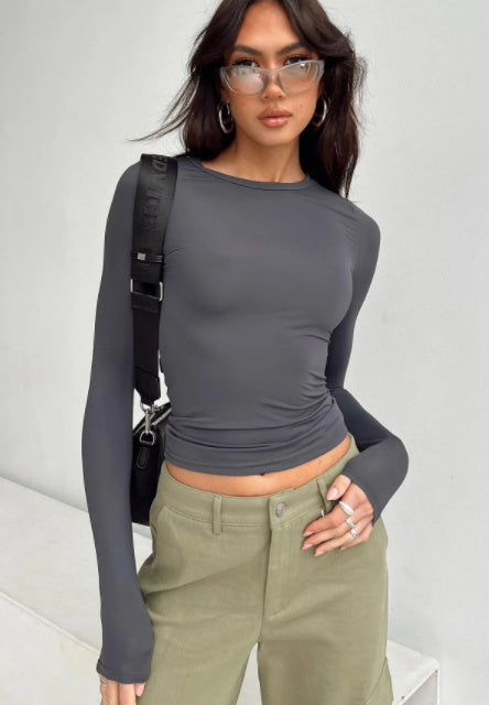 Slim Long-sleeved Pullovers Solid Causal Fit Shirt