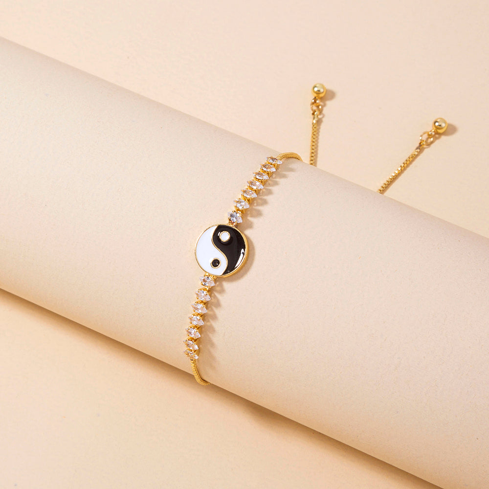 Brass Gold Plated Tai Chi Yin Yang Pendant Micro-set Zircon Shrink Pulled Copper Bead Bracelet