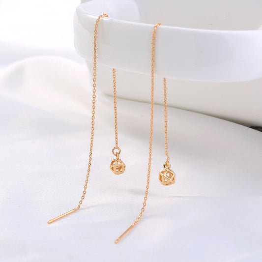 Gold Diamond Cutout Tassel Threader Earrings