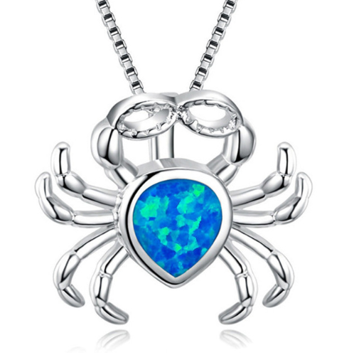 Fashion silver filled blue opal sea turtle pendant necklace for women female Animal wedding ocean beach jewelry gift