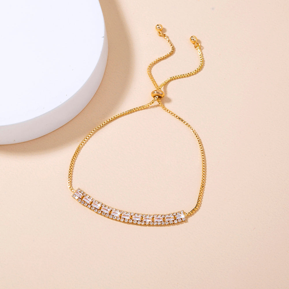 Brass Gold Plated Long Micropaved Zircon Pendant Shrink Pulled Brass Bead Bracelet