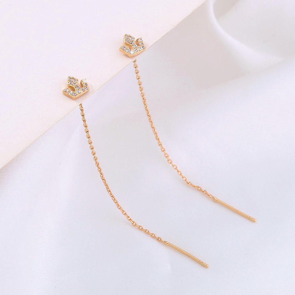 Gold Crown Zircon Copper Accessories Tassel Ear Wire