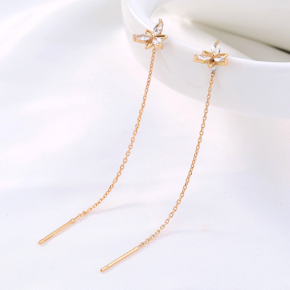 Copper Butterfly Gold Tassel Threader Earrings