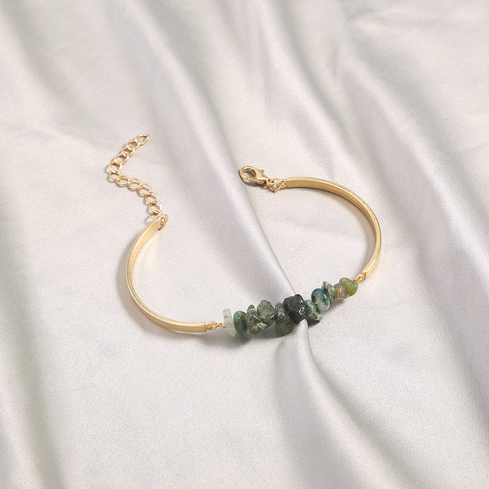 Alloy Crescent Light Green Natural Stone Bracelet