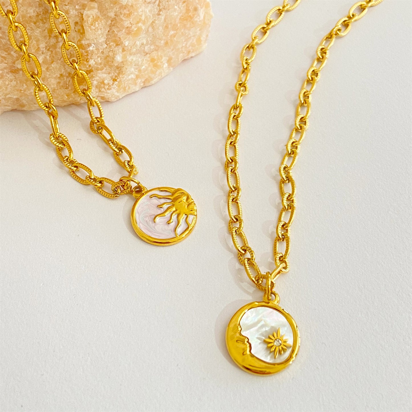 Retro Three-dimensional Sun Moon Round Coin Necklace