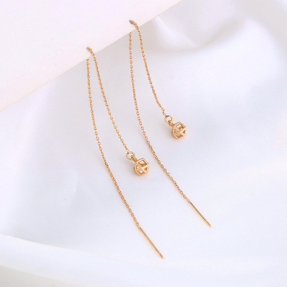 Gold Diamond Cutout Tassel Threader Earrings