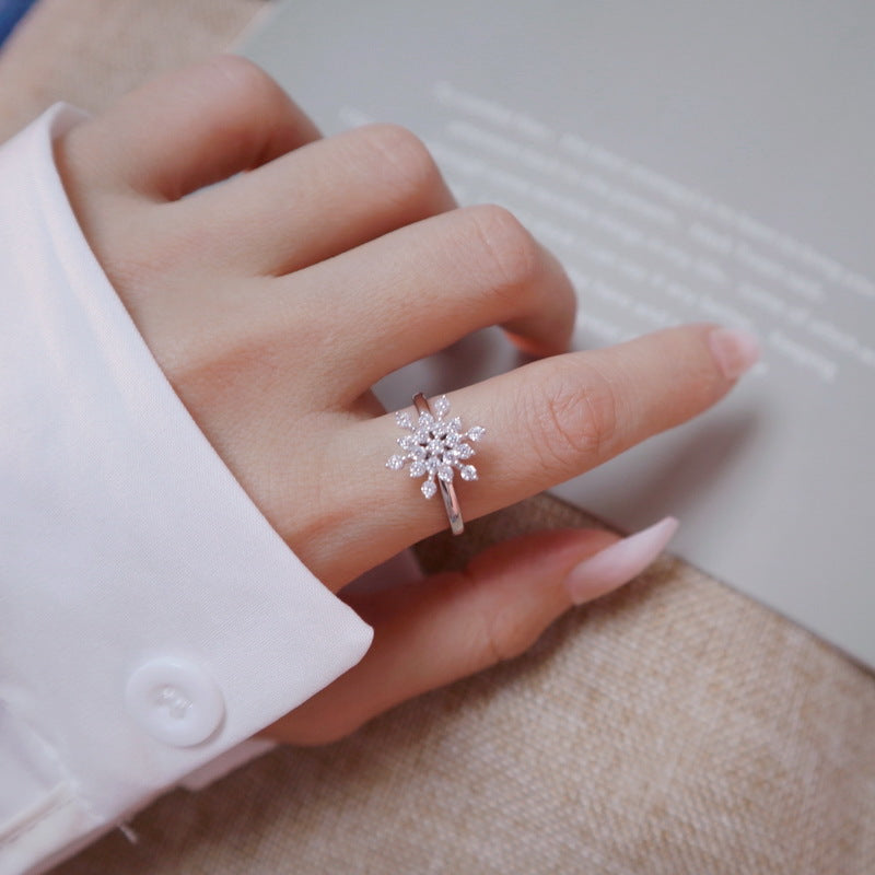 Fashion S925 Sterling Silver Snowflake Rotating Ring