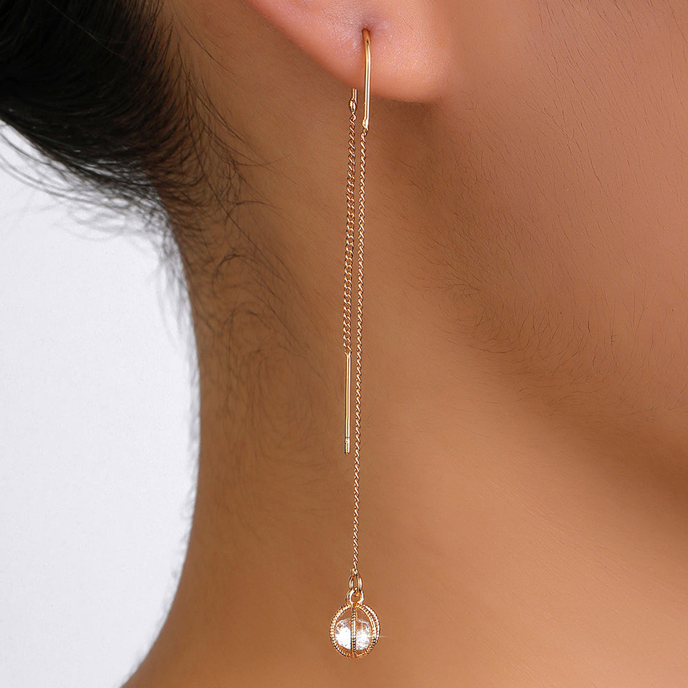 Gold Open Lantern Tassel Threader Earrings