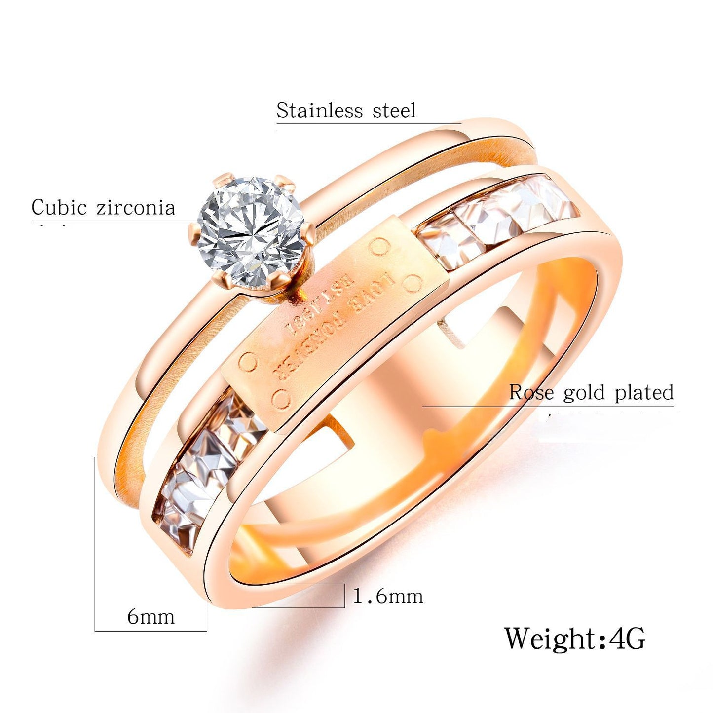 Fashion All-match Rose Gold Diamond Ring