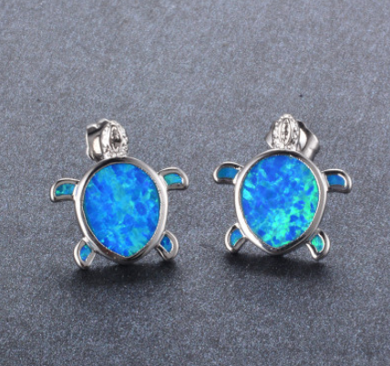 Fashion silver filled blue opal sea turtle pendant necklace for women female Animal wedding ocean beach jewelry gift