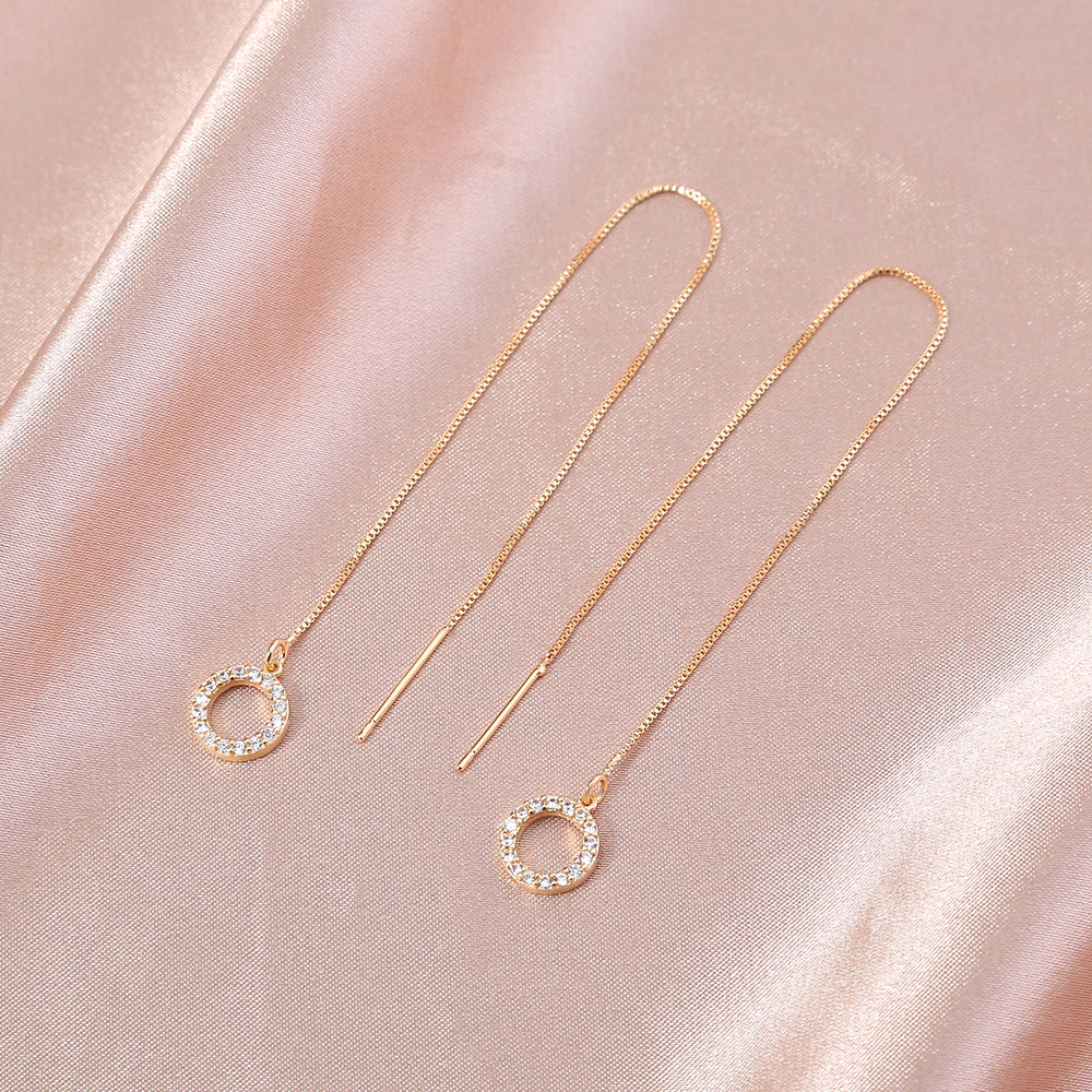 Gold Circle Long Tassel Ear Wire